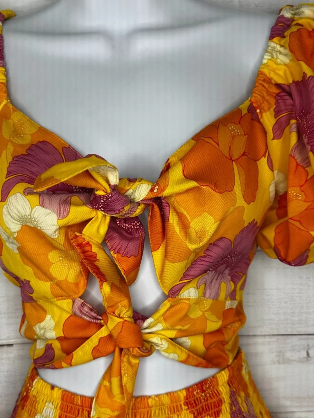 Agua Bendita Set Bailee Crop Top Teresa Tiered Skirt Yellow Blooms Size Small